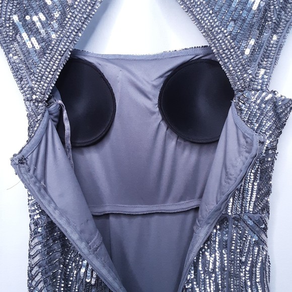 Beaded Evening Gown Retro Art Deco Design Silver & Gray Size Small - Picture 9 of 9